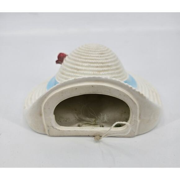 Vintage Ceramic Bonnet Wall Pocket with Blue Ribbon & Flowers - Picture 4 of 6